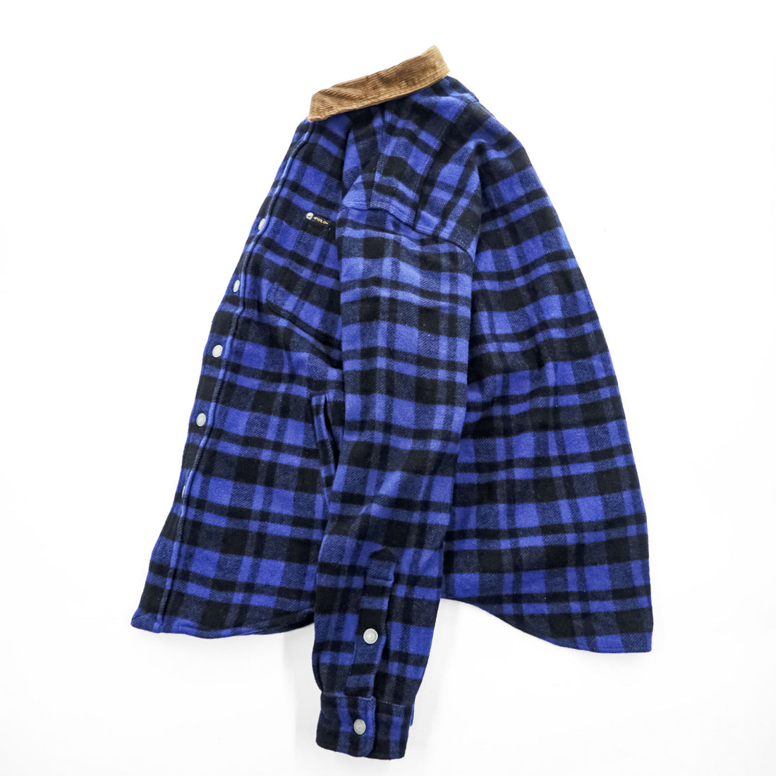 Polo Ralph Lauren ウールチェック シャツジャケット M ブルー ブラック 襟コーデュロイ チンストラップ
