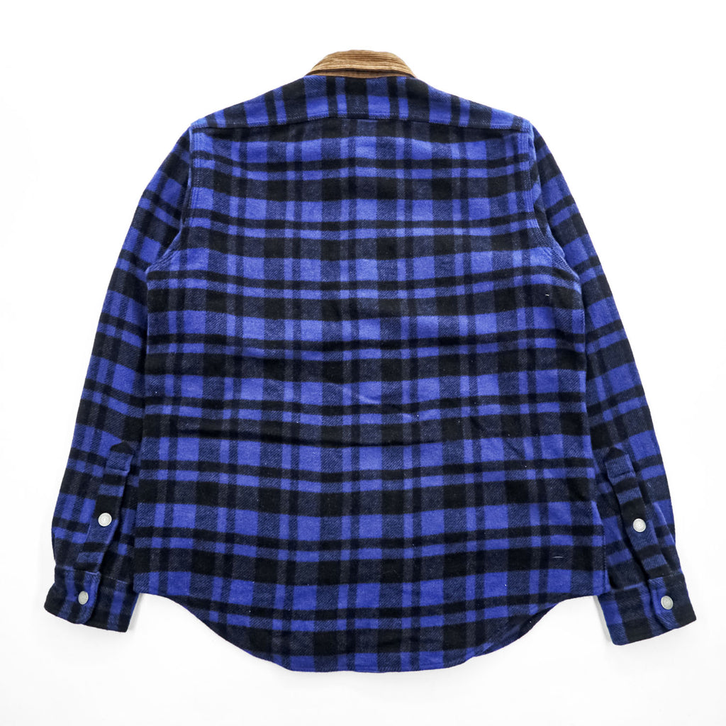 Polo Ralph Lauren ウールチェック シャツジャケット M ブルー ブラック 襟コーデュロイ チンストラップ
