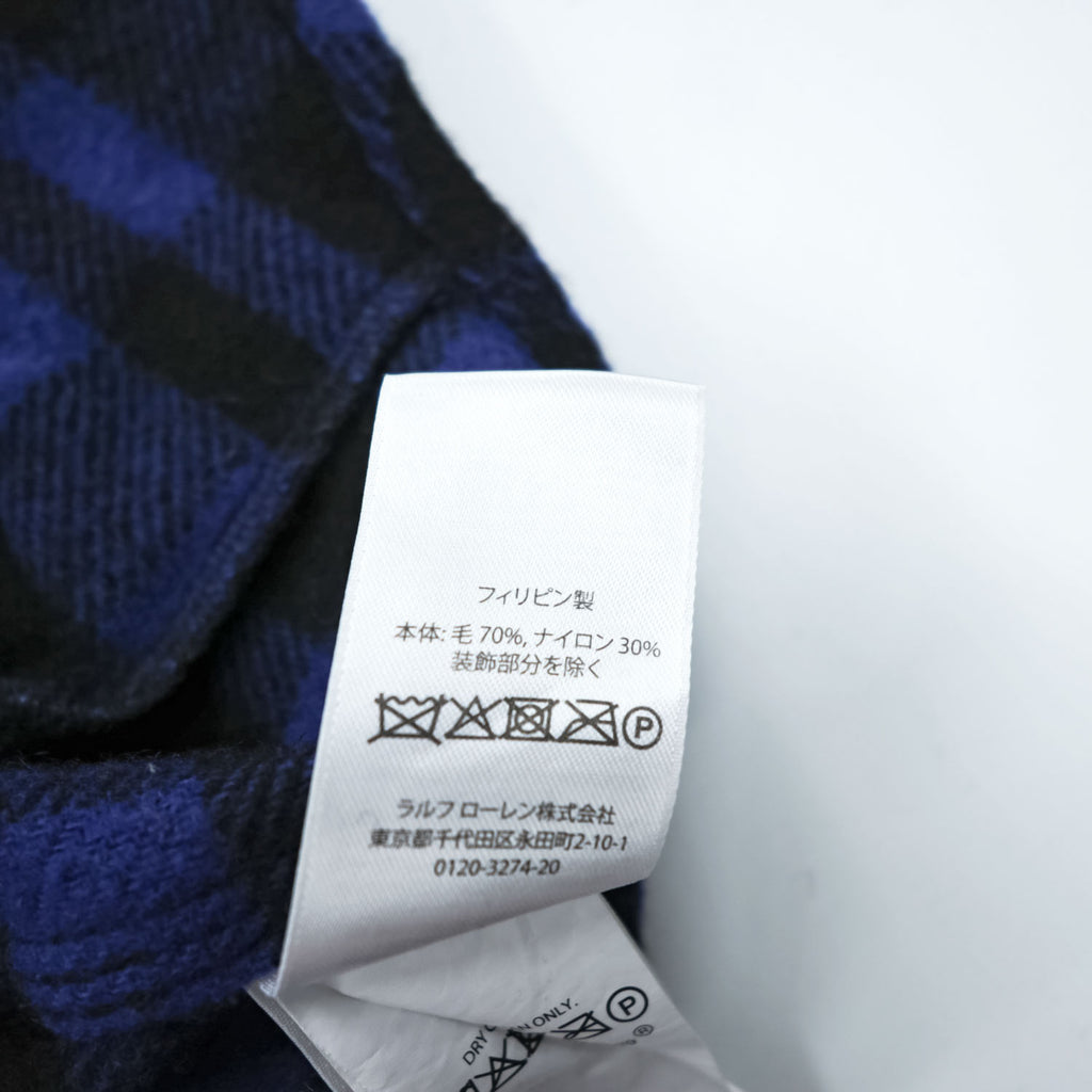 Polo Ralph Lauren ウールチェック シャツジャケット M ブルー ブラック 襟コーデュロイ チンストラップ