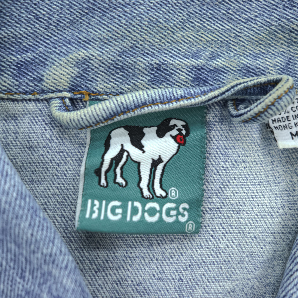 BIG DOGS 90年代 ヴィンテージ デニムジャケット Gジャン M バッグロゴ 刺繍 BAD DOG ATTITUDE IS EVERYTHING 短丈