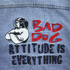 BIG DOGS 90年代 ヴィンテージ デニムジャケット Gジャン M バッグロゴ 刺繍 BAD DOG ATTITUDE IS EVERYTHING 短丈