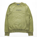 FRED PERRY M2644 Logo Crew Neck Sweatshirt Olive Size S Embroidered Logo