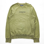 FRED PERRY M2644 Logo Crew Neck Sweatshirt Olive Size S Embroidered Logo