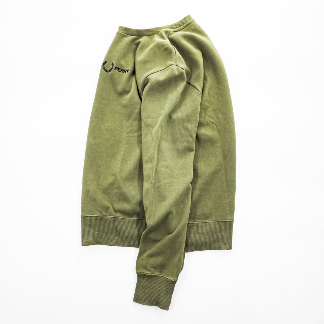 FRED PERRY M2644 Logo Crew Neck Sweatshirt Olive Size S Embroidered Logo