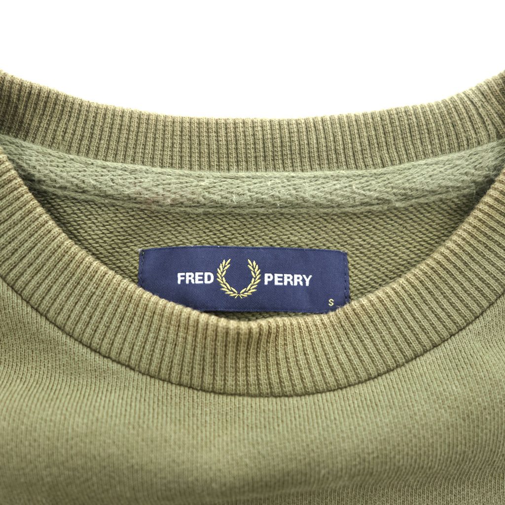 FRED PERRY M2644 Logo Crew Neck Sweatshirt Olive Size S Embroidered Logo