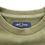 FRED PERRY M2644 Logo Crew Neck Sweatshirt Olive Size S Embroidered Logo