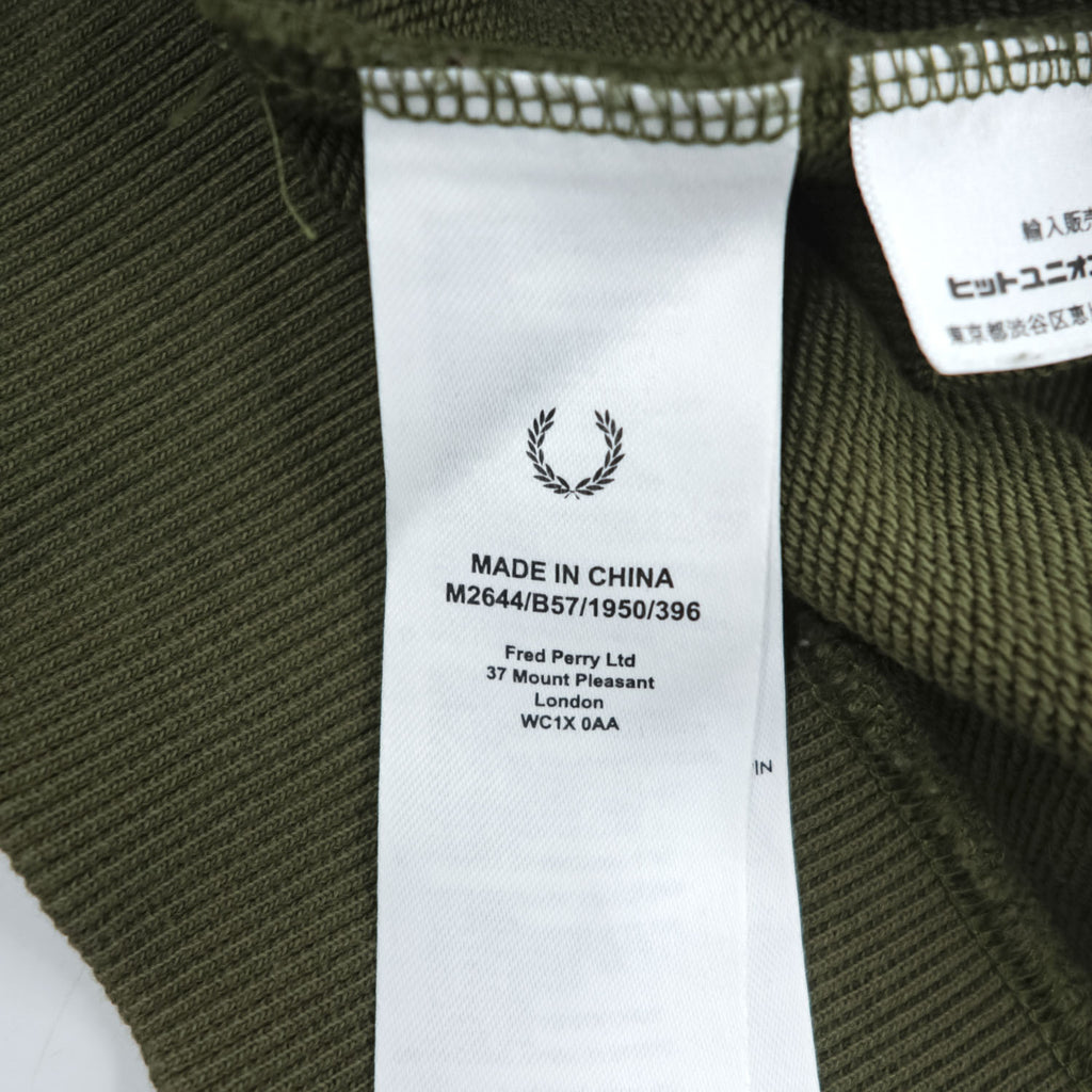FRED PERRY M2644 Logo Crew Neck Sweatshirt Olive Size S Embroidered Logo