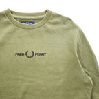 FRED PERRY M2644 Logo Crew Neck Sweatshirt Olive Size S Embroidered Logo