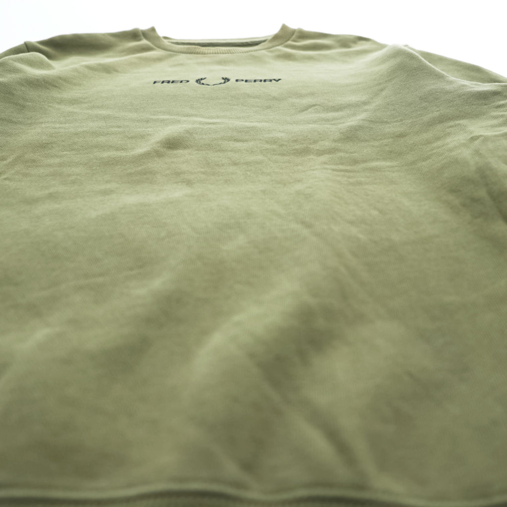 FRED PERRY M2644 Logo Crew Neck Sweatshirt Olive Size S Embroidered Logo