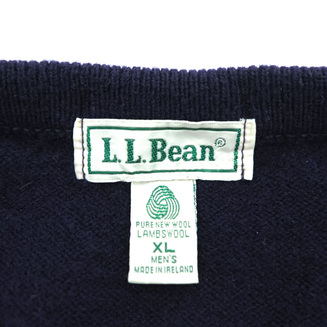 L.L.Bean 80年代 ヴィンテージ ラムウール Vネック ニット セーター XL ネイビー アイルランド製 羊毛 J656