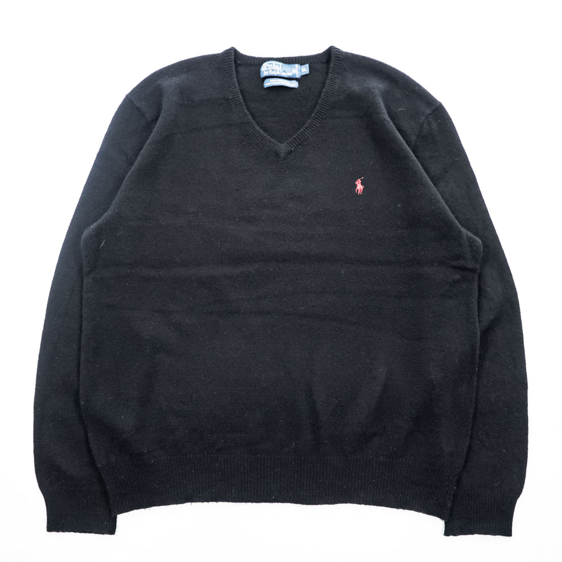 Polo Ralph Lauren 90年代 ヴィンテージ ラムウール Vネック ニット セーター XL ブラック ポニー刺繍 羊毛