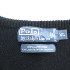 Polo Ralph Lauren 90年代 ヴィンテージ ラムウール Vネック ニット セーター XL ブラック ポニー刺繍 羊毛
