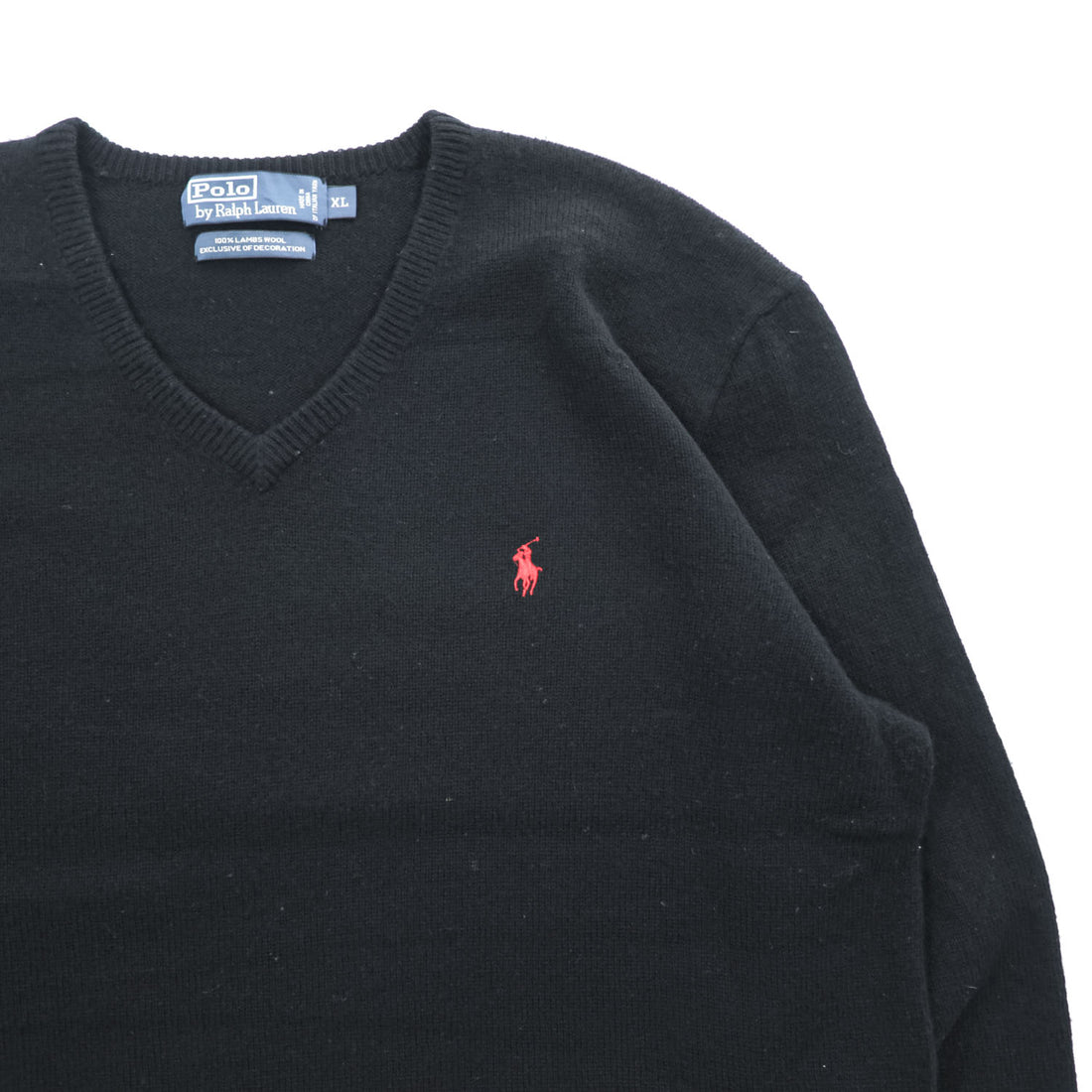 Polo Ralph Lauren 90年代 ヴィンテージ ラムウール Vネック ニット セーター XL ブラック ポニー刺繍 羊毛