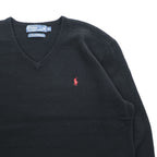 Polo Ralph Lauren 90年代 ヴィンテージ ラムウール Vネック ニット セーター XL ブラック ポニー刺繍 羊毛