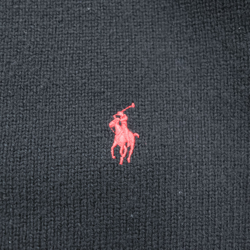 Polo Ralph Lauren 90年代 ヴィンテージ ラムウール Vネック ニット セーター XL ブラック ポニー刺繍 羊毛