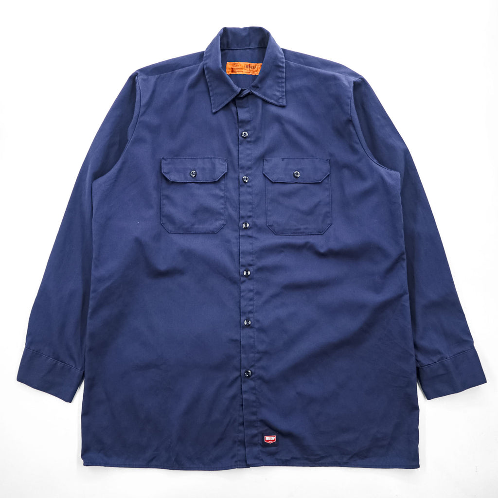 RED KAP 長袖 ワークシャツ L ネイビー ボックスシルエット ダブル フラップ 胸ポケット ST52NV5