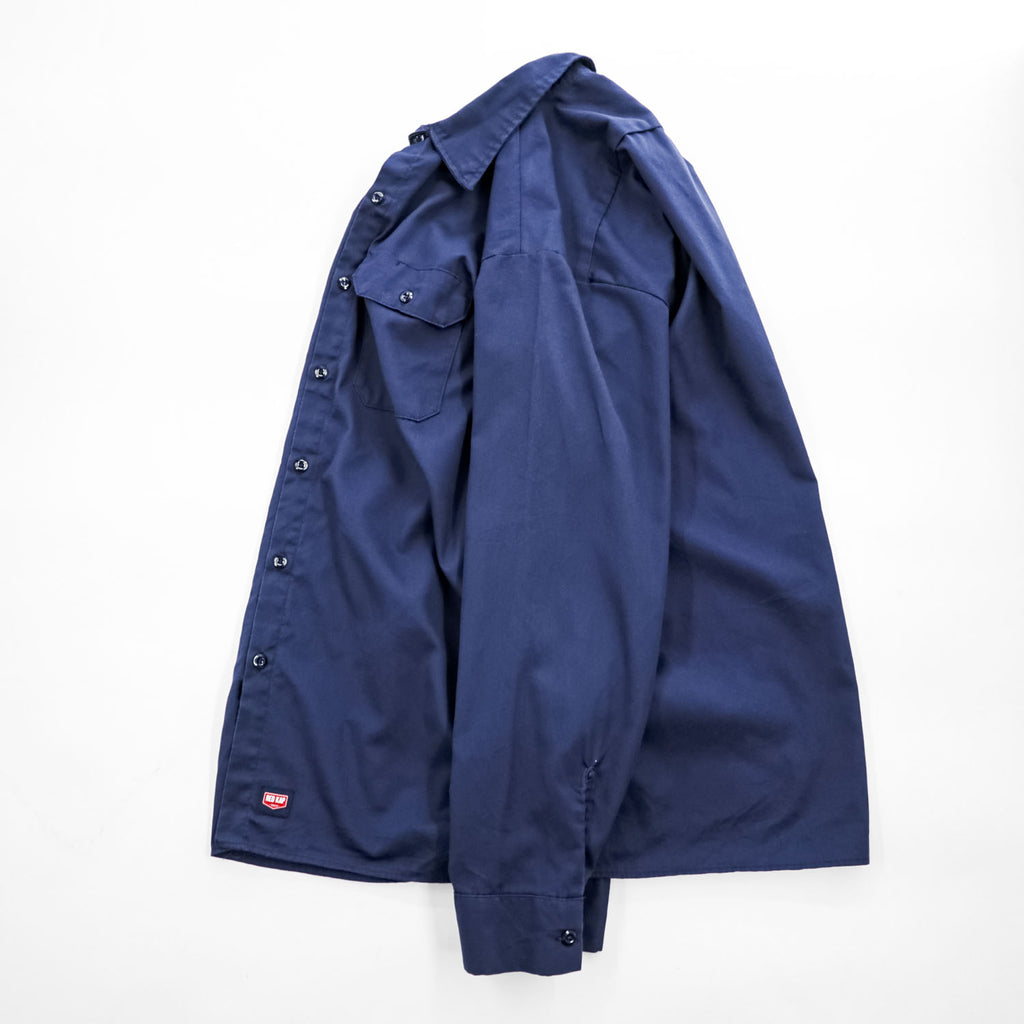 RED KAP 長袖 ワークシャツ L ネイビー ボックスシルエット ダブル フラップ 胸ポケット ST52NV5