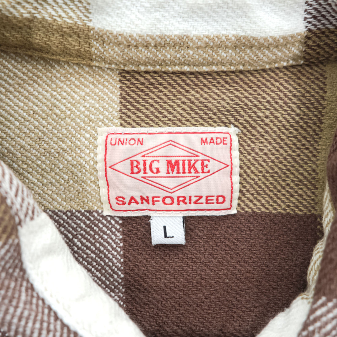 BIG MIKE ヘビーフランネル 長袖チェックシャツ L インド綿 UNION MADE ダブル フラップ 胸ポケット 102135001