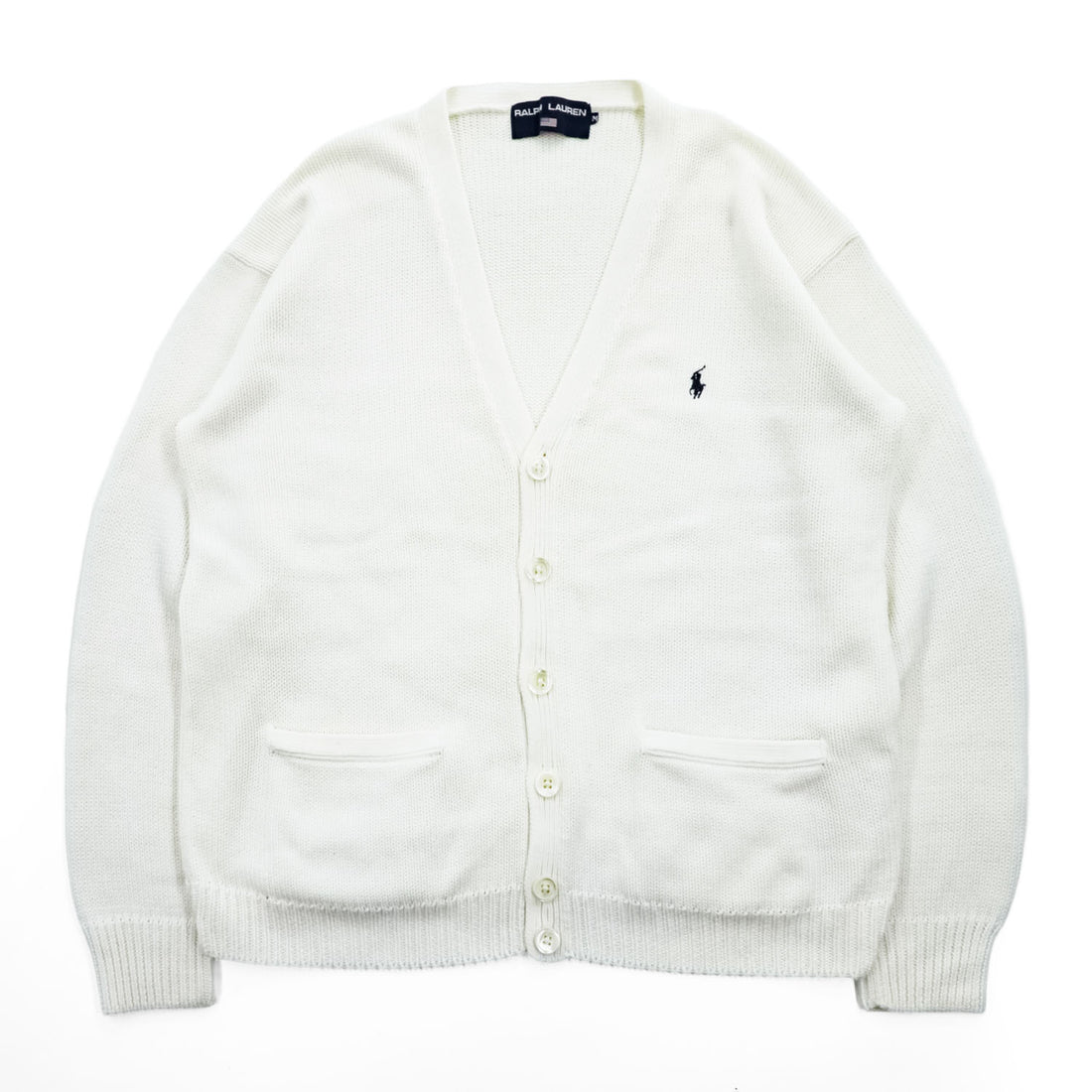 POLO SPORT RALPH LAUREN 90年代 ヴィンテージ Vネック ニット カーディガン M ホワイト スモールポニー ロゴ 刺繍