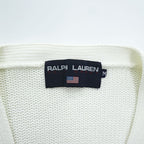 POLO SPORT RALPH LAUREN 90年代 ヴィンテージ Vネック ニット カーディガン M ホワイト スモールポニー ロゴ 刺繍