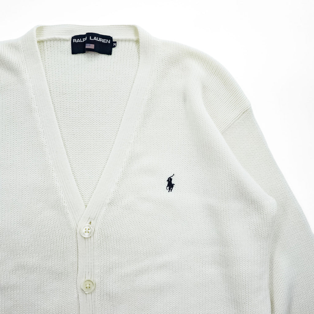 POLO SPORT RALPH LAUREN 90年代 ヴィンテージ Vネック ニット カーディガン M ホワイト スモールポニー ロゴ 刺繍