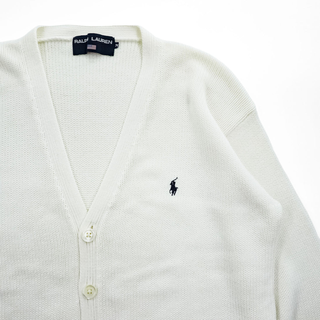 POLO SPORT RALPH LAUREN 90年代 ヴィンテージ Vネック ニット カーディガン M ホワイト スモールポニー ロゴ 刺繍