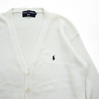 POLO SPORT RALPH LAUREN 90年代 ヴィンテージ Vネック ニット カーディガン M ホワイト スモールポニー ロゴ 刺繍