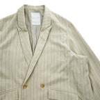 whowhat ダブルブレスト リネンブレンド セットアップ スーツ S ベージュ 麻 ストライプ 日本製