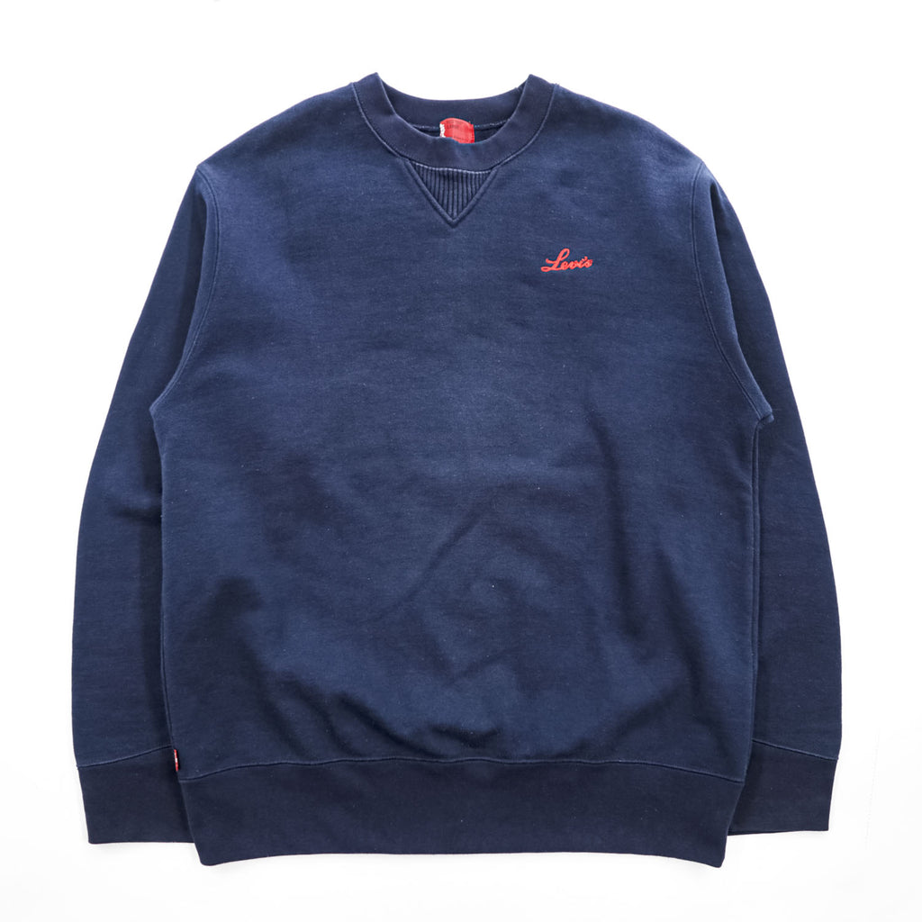 Levi's RED TAB 前V クルーネック スウェット トレーナー L ネイビー 裏起毛 ワンポイントロゴ