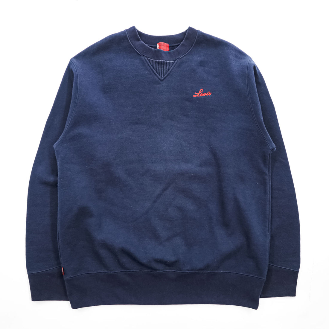 Levi's RED TAB 前V クルーネック スウェット トレーナー L ネイビー 裏起毛 ワンポイントロゴ