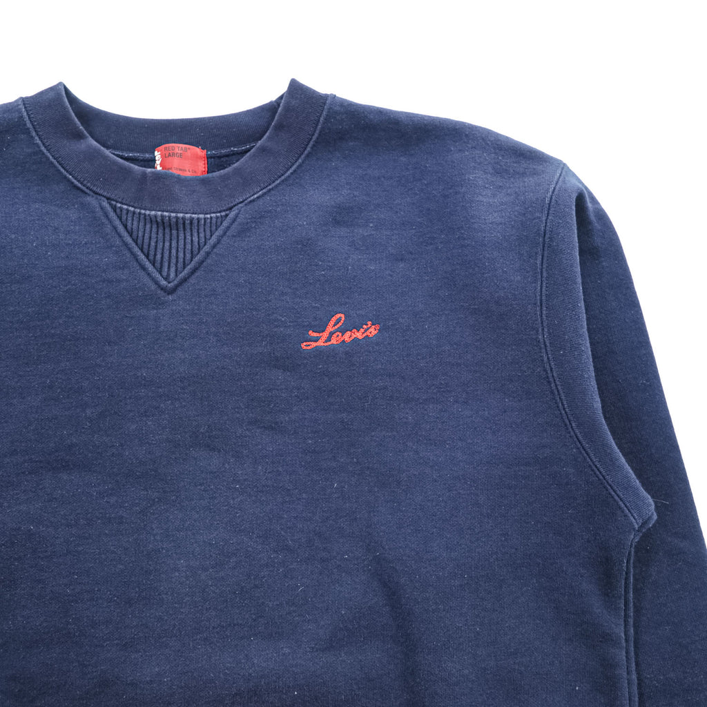 Levi's RED TAB 前V クルーネック スウェット トレーナー L ネイビー 裏起毛 ワンポイントロゴ