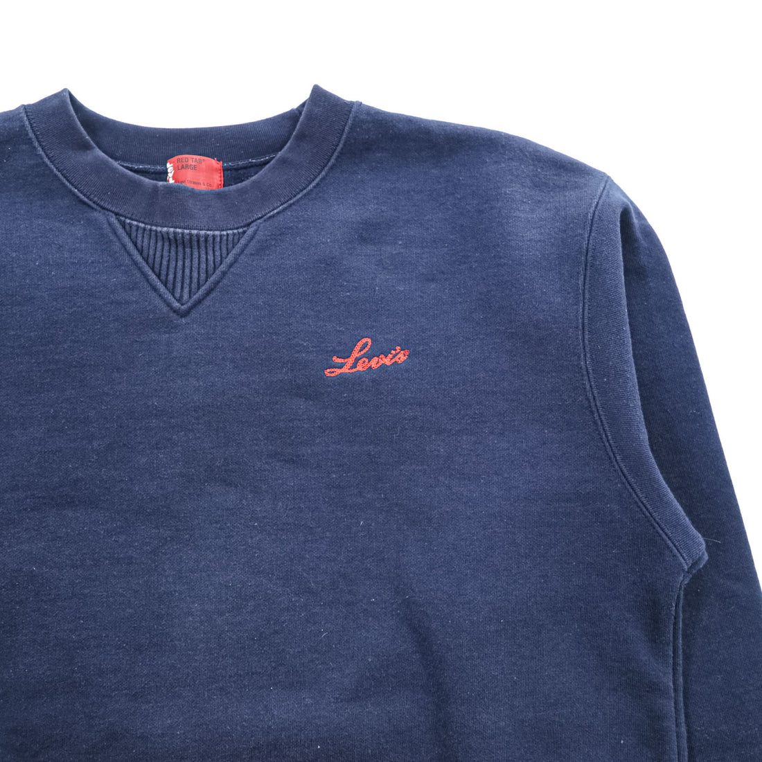 Levi's RED TAB 前V クルーネック スウェット トレーナー L ネイビー 裏起毛 ワンポイントロゴ