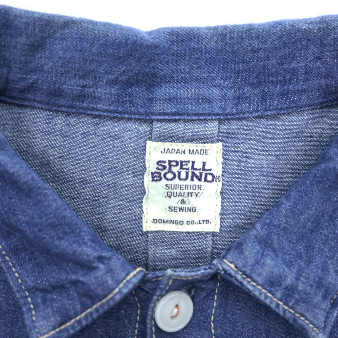 SPELL BOUND 日本製 長袖 デニム ワークシャツ L インディゴ ブルー ビッグフラップポケット