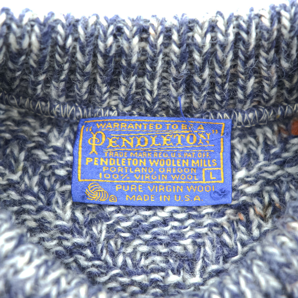 PENDLETON 70年代 USA製 ヴィンテージ ケーブルニット セーター L ネイビー ホワイト ミックス フィッシャーマン