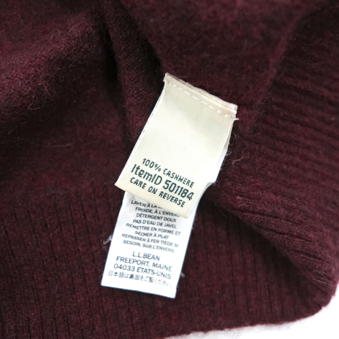 L.L.Bean カシミヤ100% Vネックニット セーター M ボルドー 501184