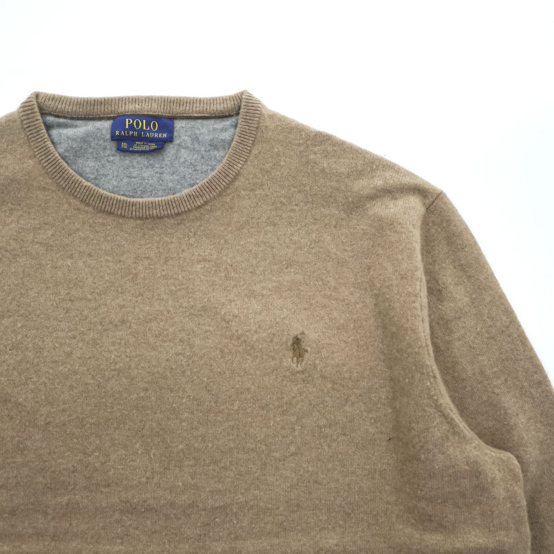 Polo Ralph Lauren メリノウール ニット セーター XXL ベージュ ビッグサイズ ポニー刺繍 羊毛 ITALIAN YARN