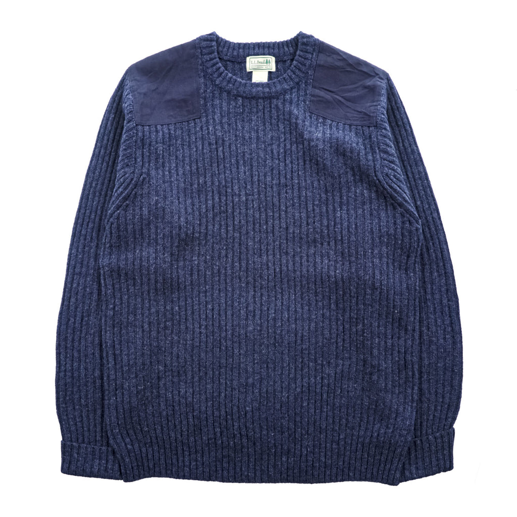 L.L.Bean コマンドセーター メリノラムウール L ネイビー エルボーパッチ 228194