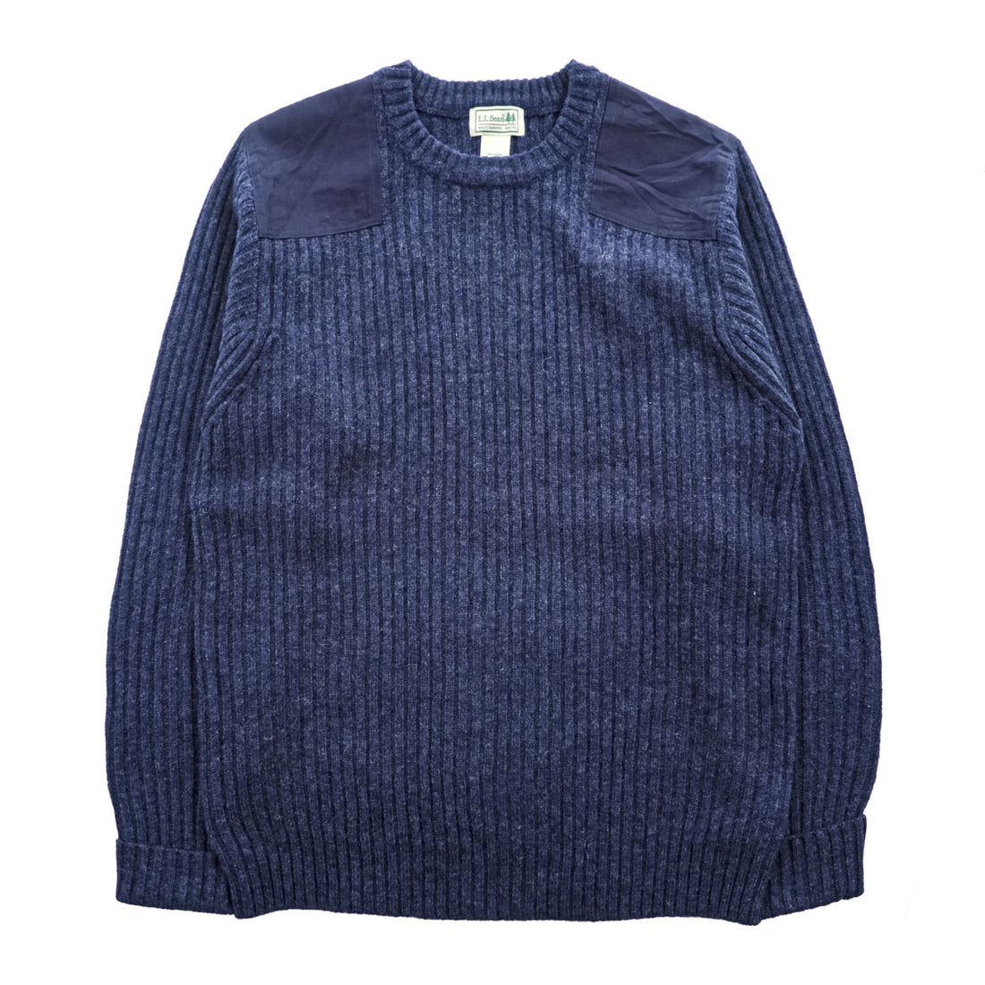 L.L.Bean コマンドセーター メリノラムウール L ネイビー エルボーパッチ 228194