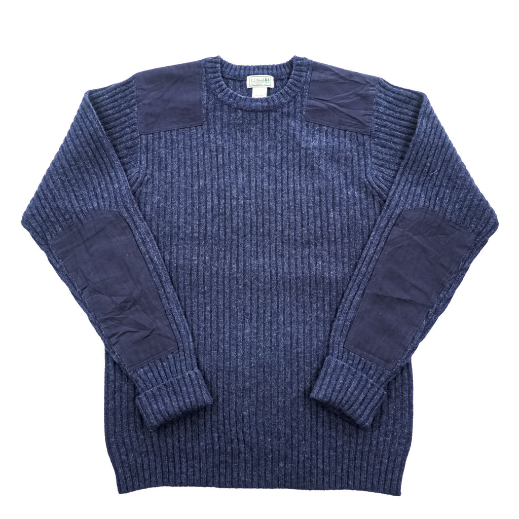 L.L.Bean コマンドセーター メリノラムウール L ネイビー エルボーパッチ 228194