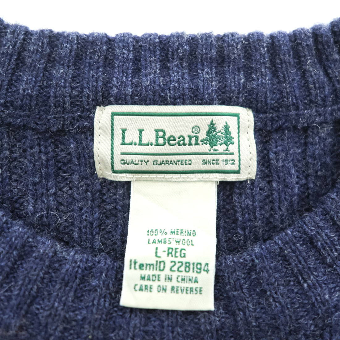 L.L.Bean コマンドセーター メリノラムウール L ネイビー エルボーパッチ 228194