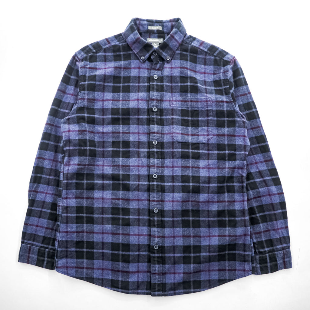 Eddie Bauer 長袖 チェックシャツ M ネイビー RELAXED FIT ボタンダウン