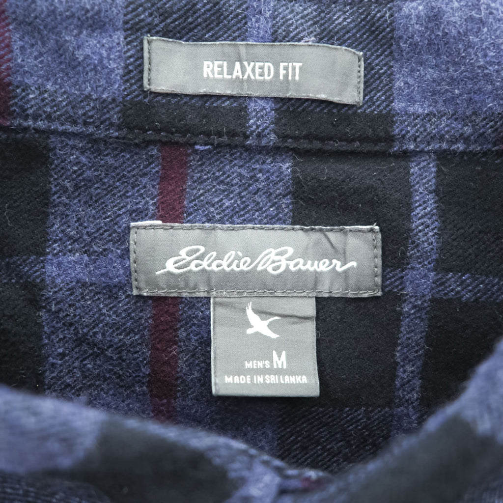 Eddie Bauer 長袖 チェックシャツ M ネイビー RELAXED FIT ボタンダウン