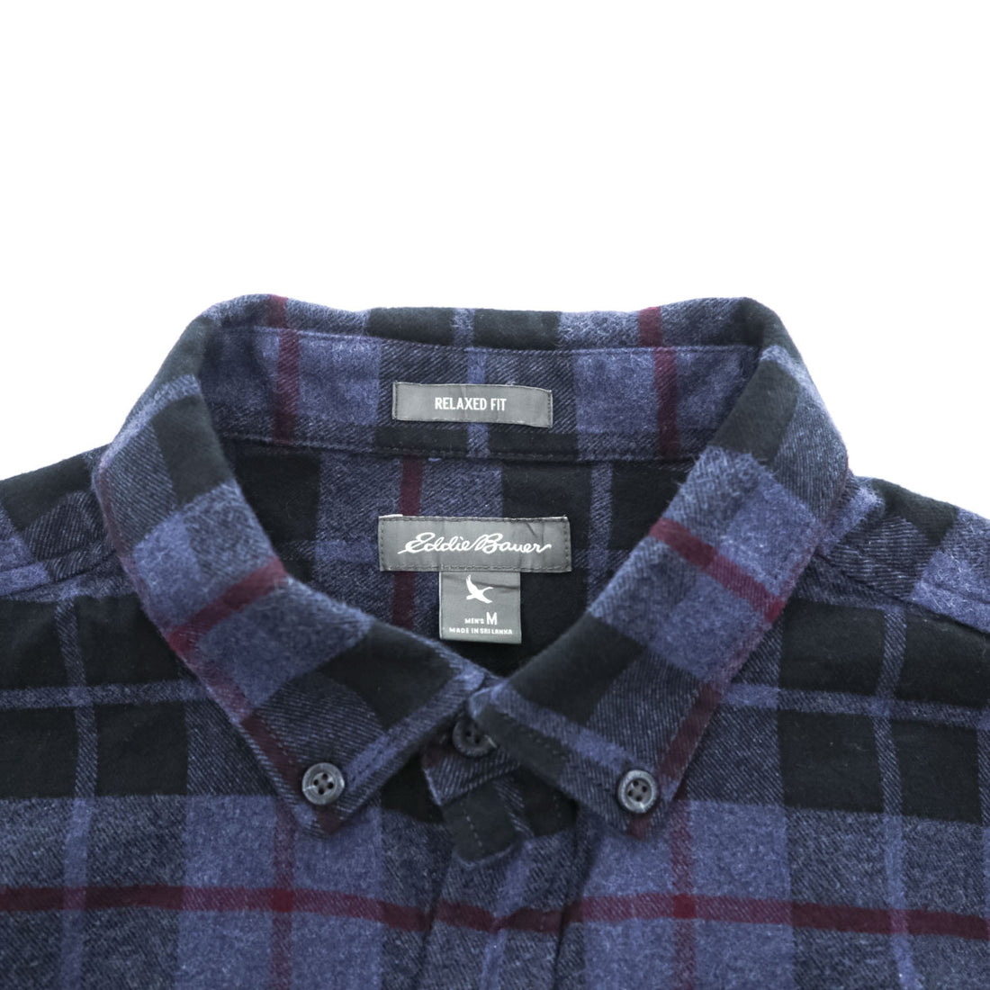 Eddie Bauer 長袖 チェックシャツ M ネイビー RELAXED FIT ボタンダウン