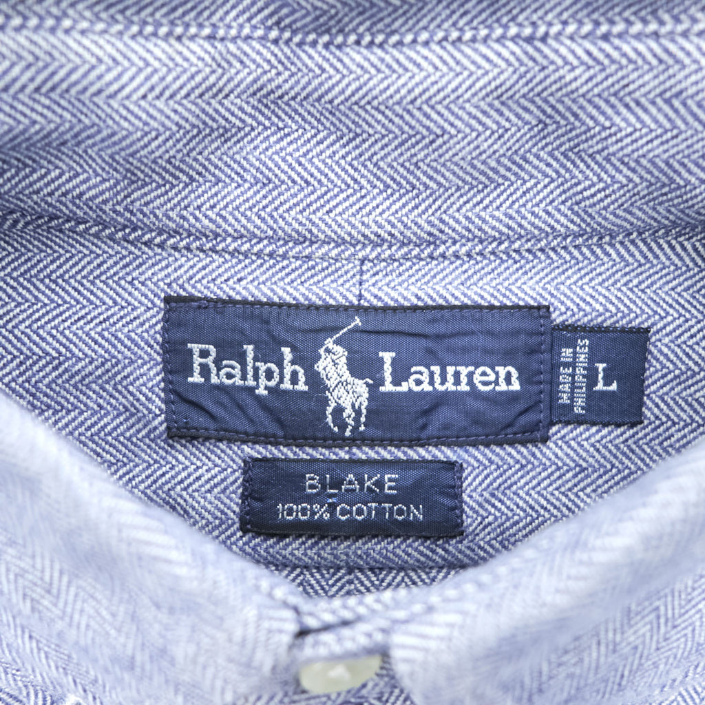 Ralph Lauren 長袖 ボタンダウンシャツ BLAKE ヘリンボーン L ブルー スモールポニー ロゴ 刺繍