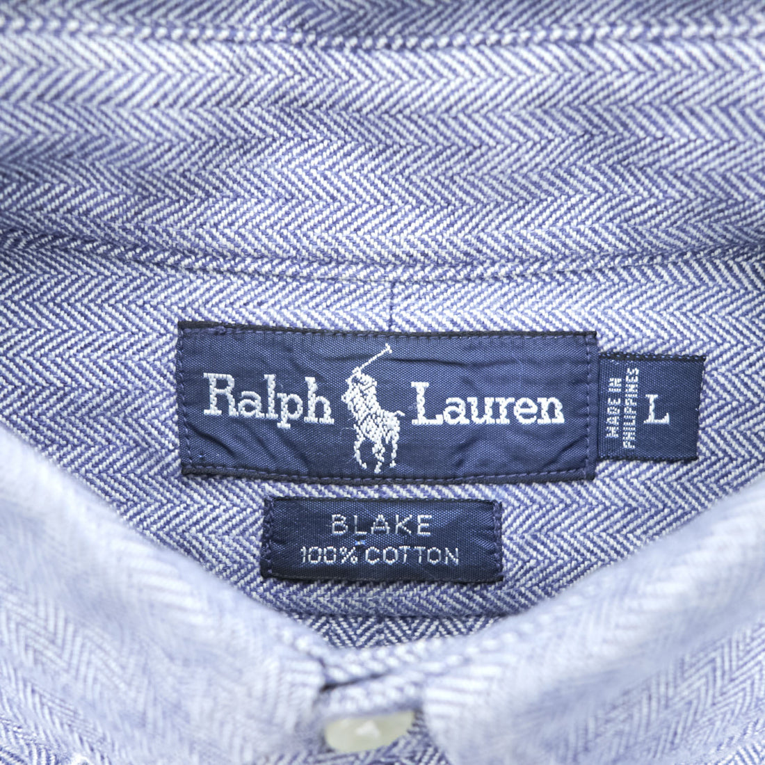 Ralph Lauren 長袖 ボタンダウンシャツ BLAKE ヘリンボーン L ブルー スモールポニー ロゴ 刺繍