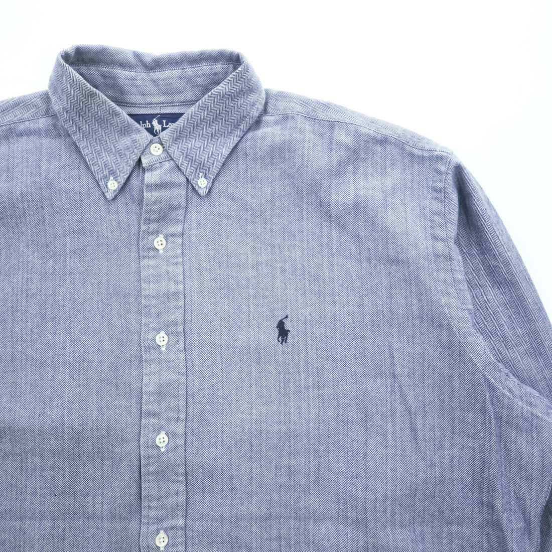 Ralph Lauren 長袖 ボタンダウンシャツ BLAKE ヘリンボーン L ブルー スモールポニー ロゴ 刺繍