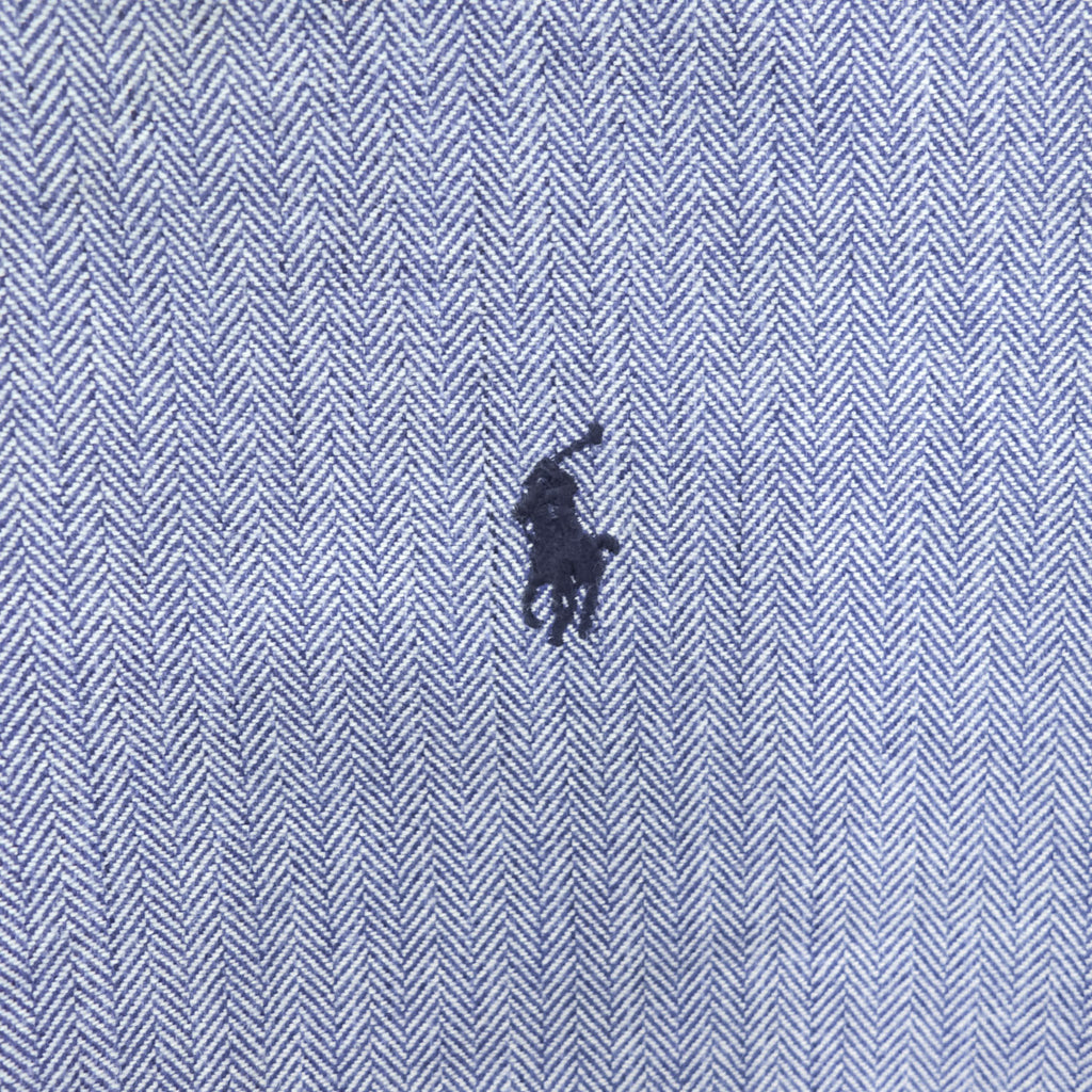 Ralph Lauren 長袖 ボタンダウンシャツ BLAKE ヘリンボーン L ブルー スモールポニー ロゴ 刺繍