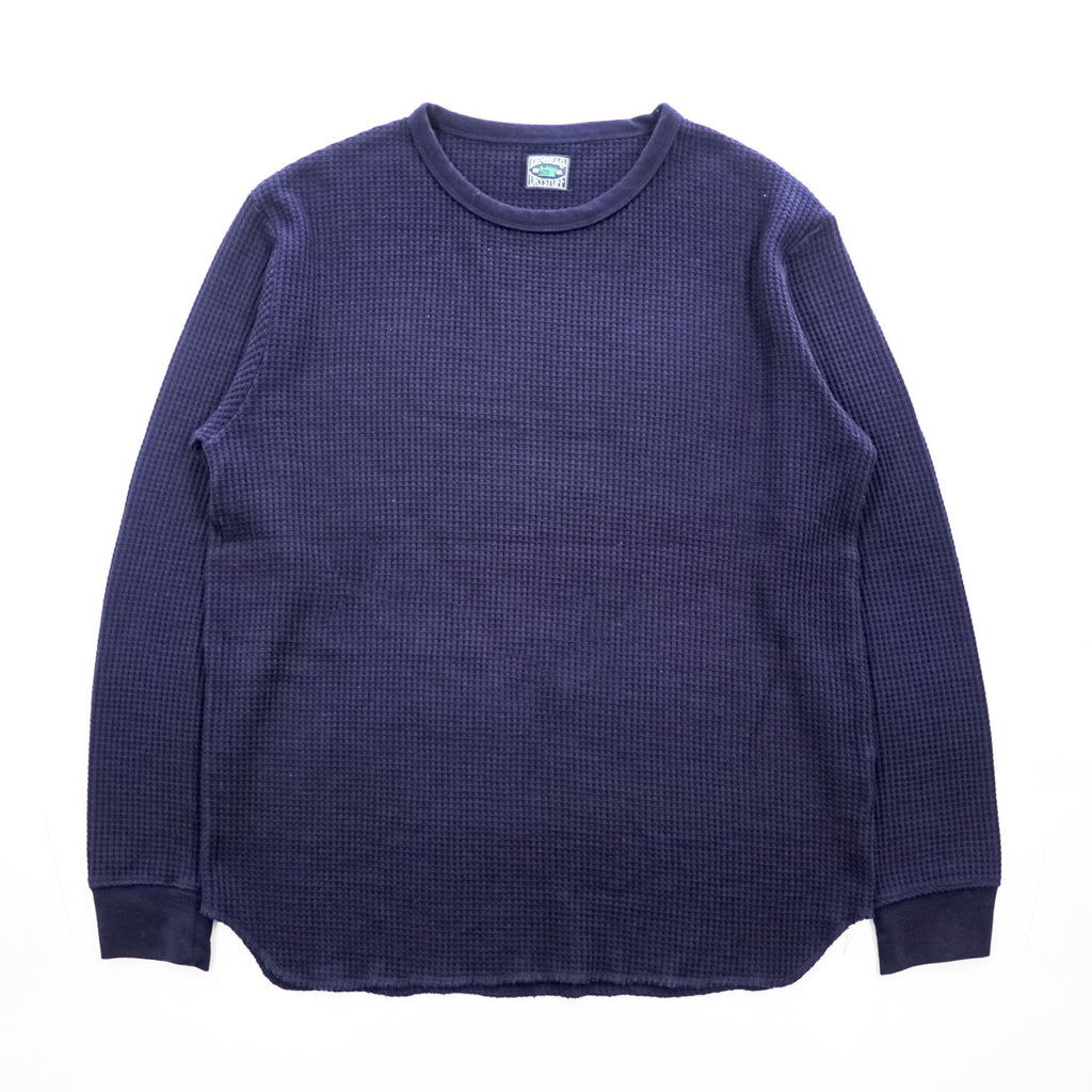 DENIME サーマル ワッフル カットソー 長袖 ロングスリーブ Tシャツ ロンT L ネイビー DRY STUFF  ラウンドカット