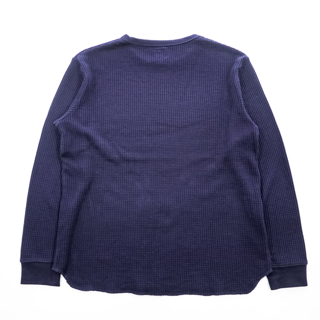 DENIME サーマル ワッフル カットソー 長袖 ロングスリーブ Tシャツ ロンT L ネイビー DRY STUFF  ラウンドカット
