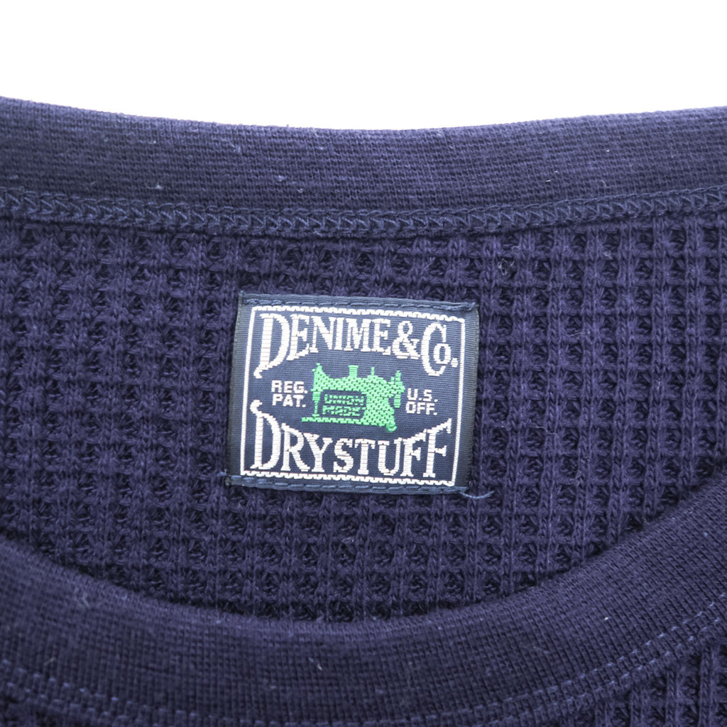 DENIME サーマル ワッフル カットソー 長袖 ロングスリーブ Tシャツ ロンT L ネイビー DRY STUFF  ラウンドカット